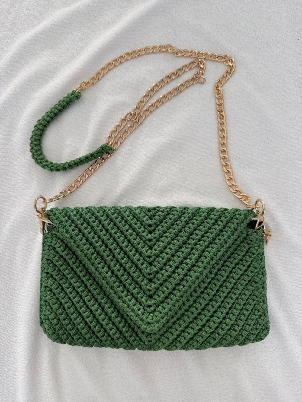 Green Crochet Chain-Handle Bag